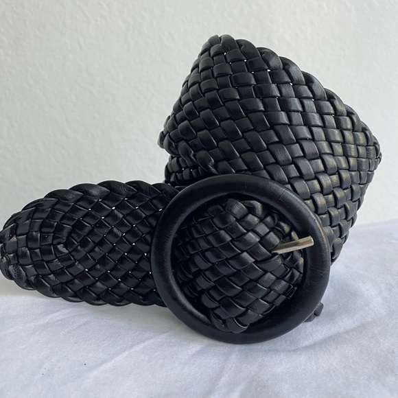 Vintage PVC Black Wide Braided  Belt Round Black Buckle 38” Woven Corset Belt - Picture 6 of 11